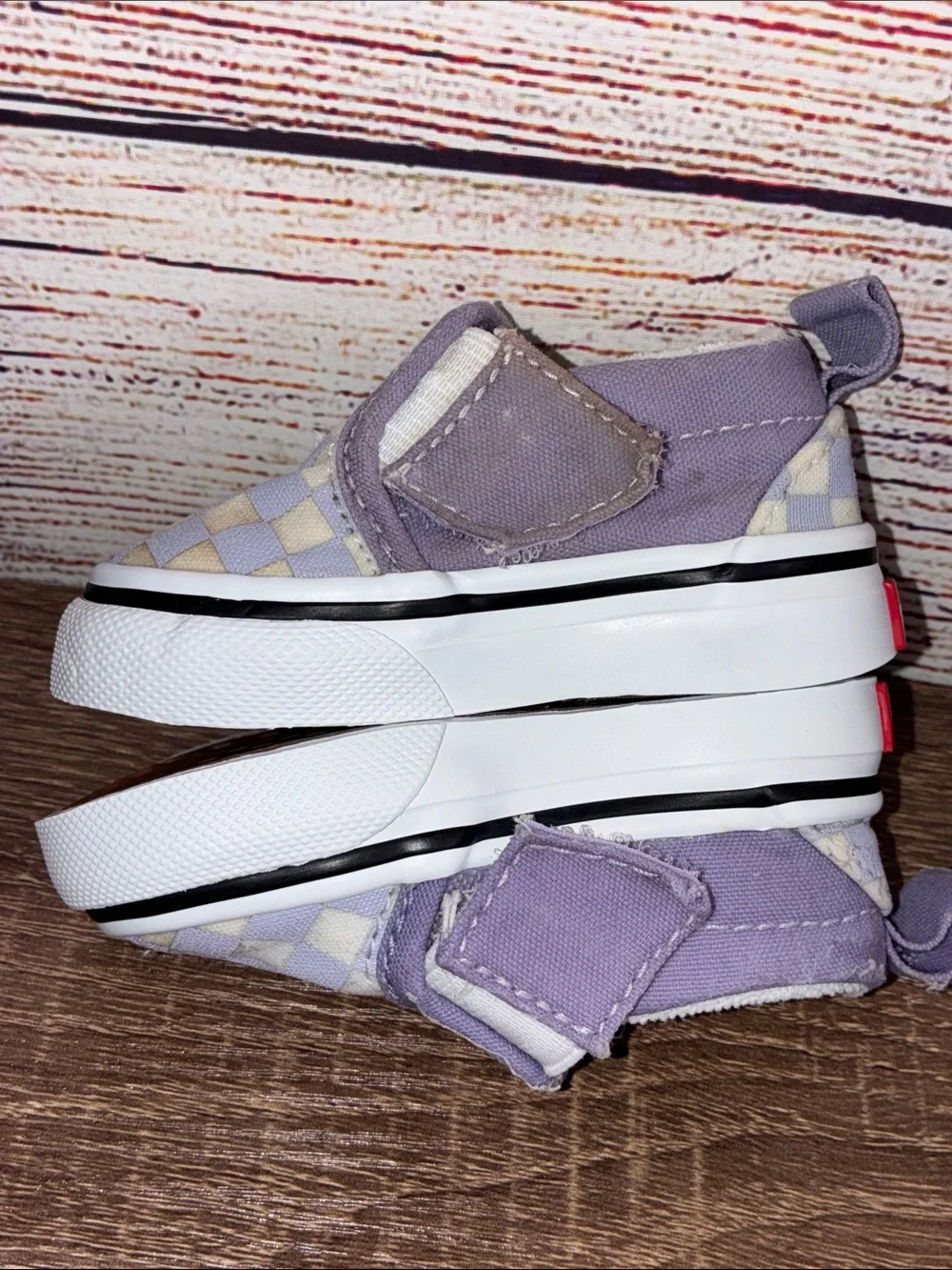 Used Vans Toddlers 2 Kids Slip-On Checkerboard Sneakers - Lavender/White